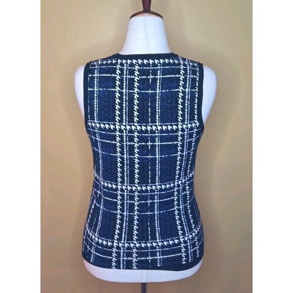 Daniel Rainn Sweater Vest Women Large Houndstooth Blue Black White Viscose EUC - Picture 3 of 9